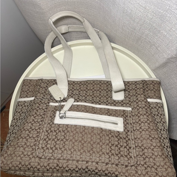 Vintage Coach Signature Canvas Tote Bag in Brown and White - Picture 5 of 9
